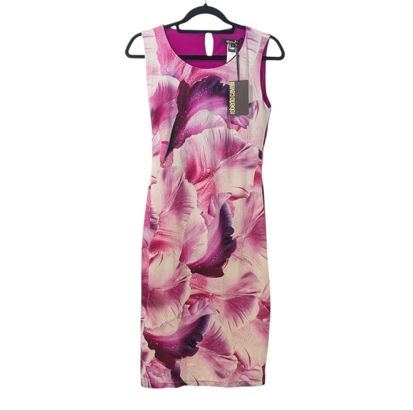 NWT Roberto Cavalli Pink Floral Dress Size 44 - 10/12 M/L - Picture 9 of 10